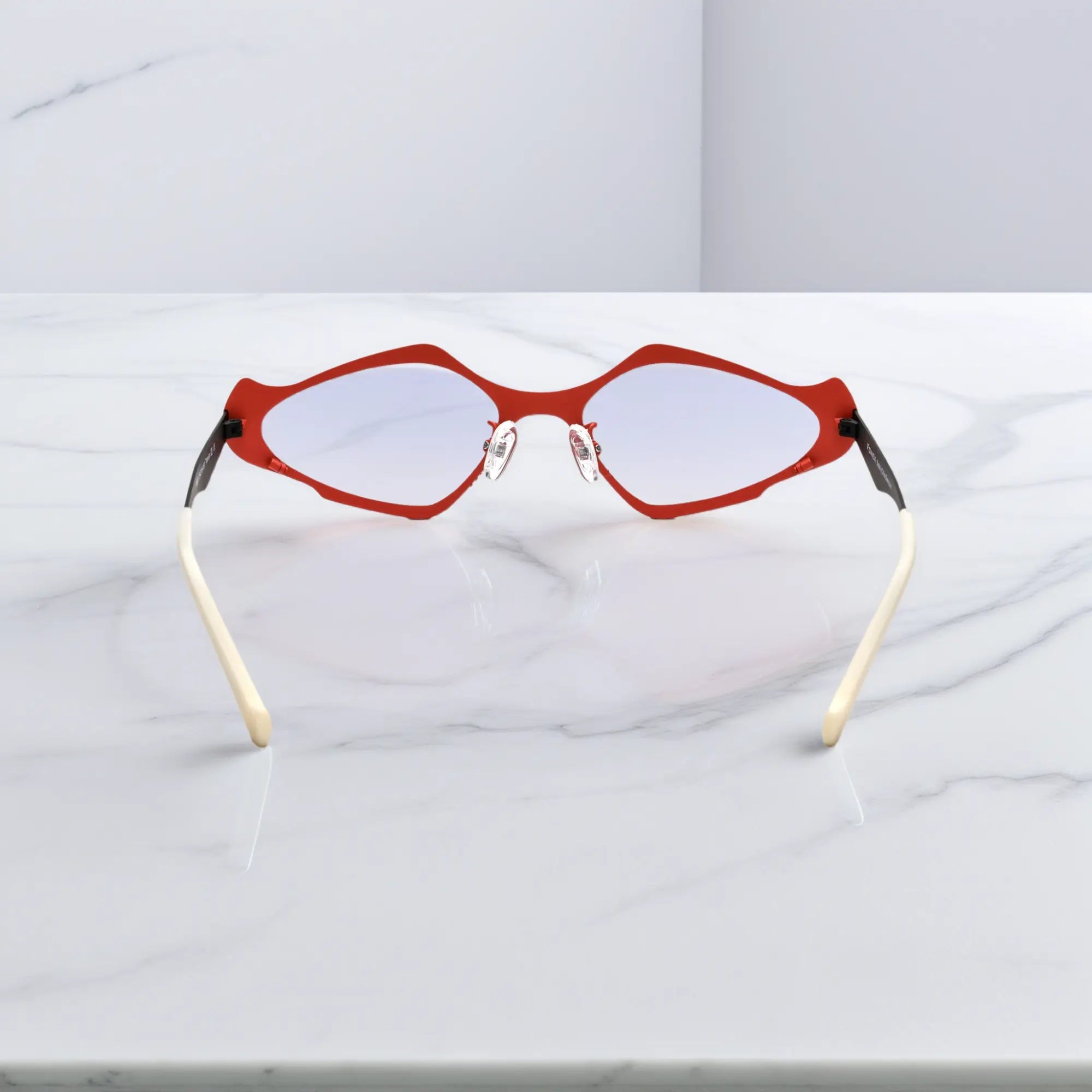 Back view showing temple structure of VoyueLens™ VL185811 in Crimson Noir